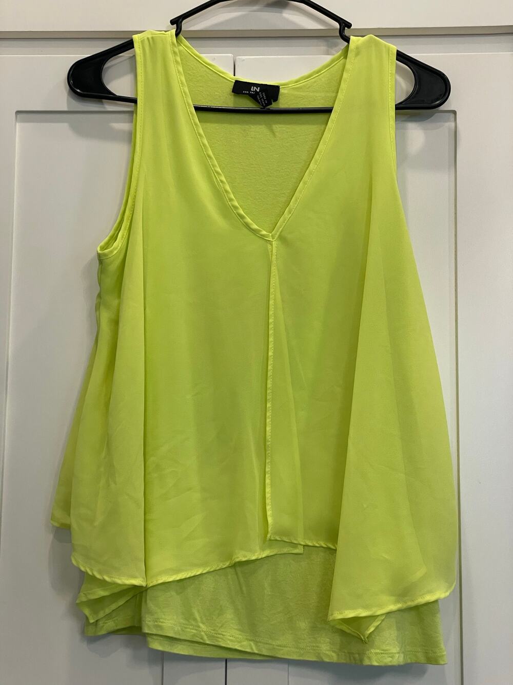 I.N. San Francisco Women's bright Neon Yellow Sheer chiffon tank top Large